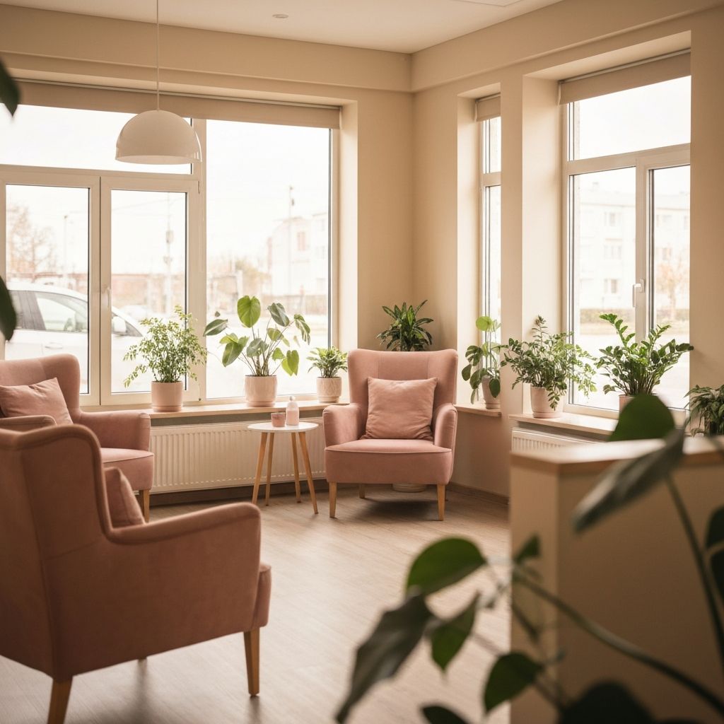 Interior da clínica de psicologia - ambiente acolhedor e tranquilo